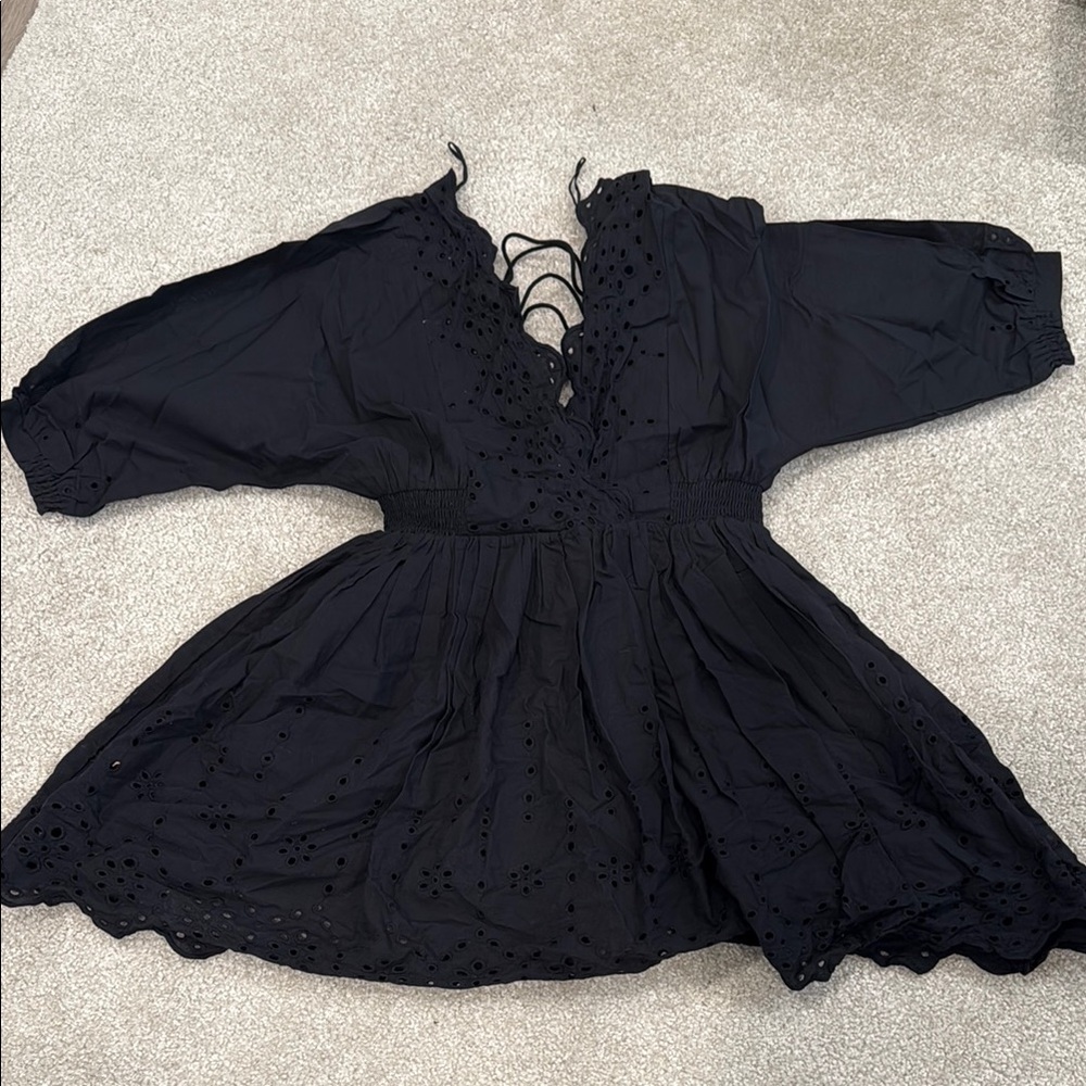 NWT: Black Eyelet Mini Dress